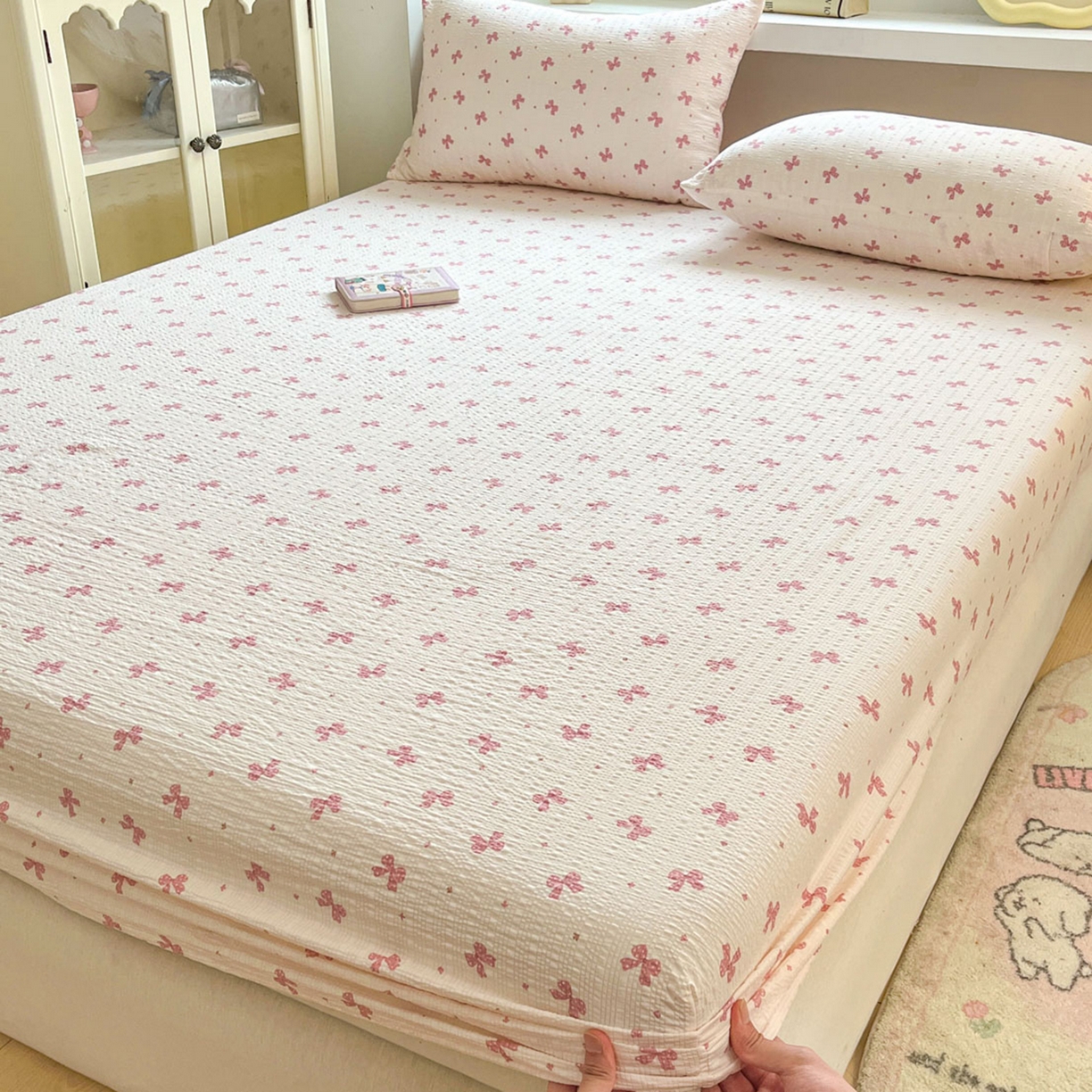 91家纺网 家纺一手货源 找家纺 蓝极人 2026新款泡泡纱印花床笠 CL若梦