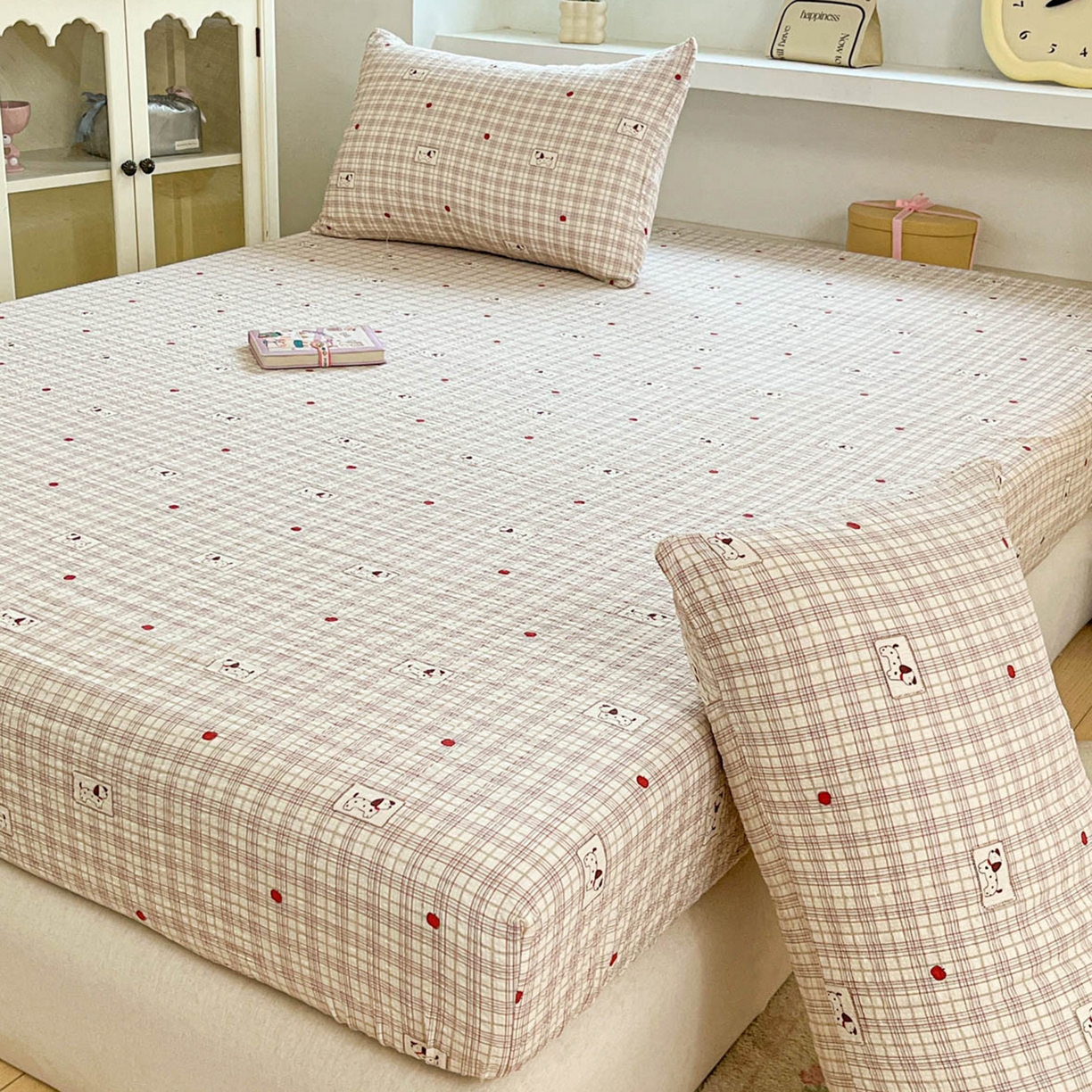 91家纺网 家纺一手货源 找家纺 蓝极人 2026新款泡泡纱印花床笠 CL苹果狗