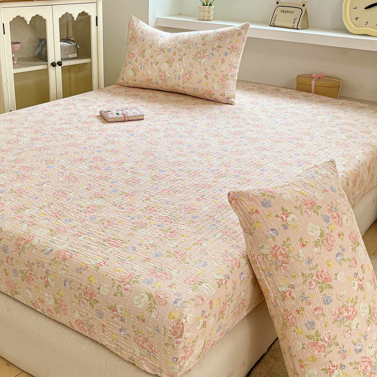 91家纺网 家纺一手货源 找家纺 蓝极人 2026新款泡泡纱印花床笠 CL浅夏