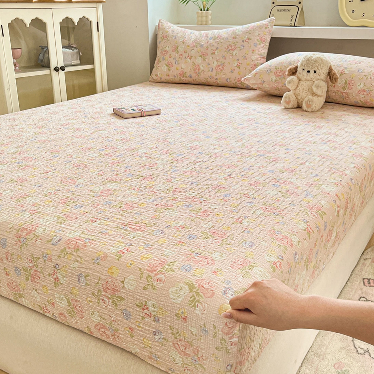 91家纺网 家纺一手货源 找家纺 蓝极人 2026新款泡泡纱印花床笠 CL浅夏