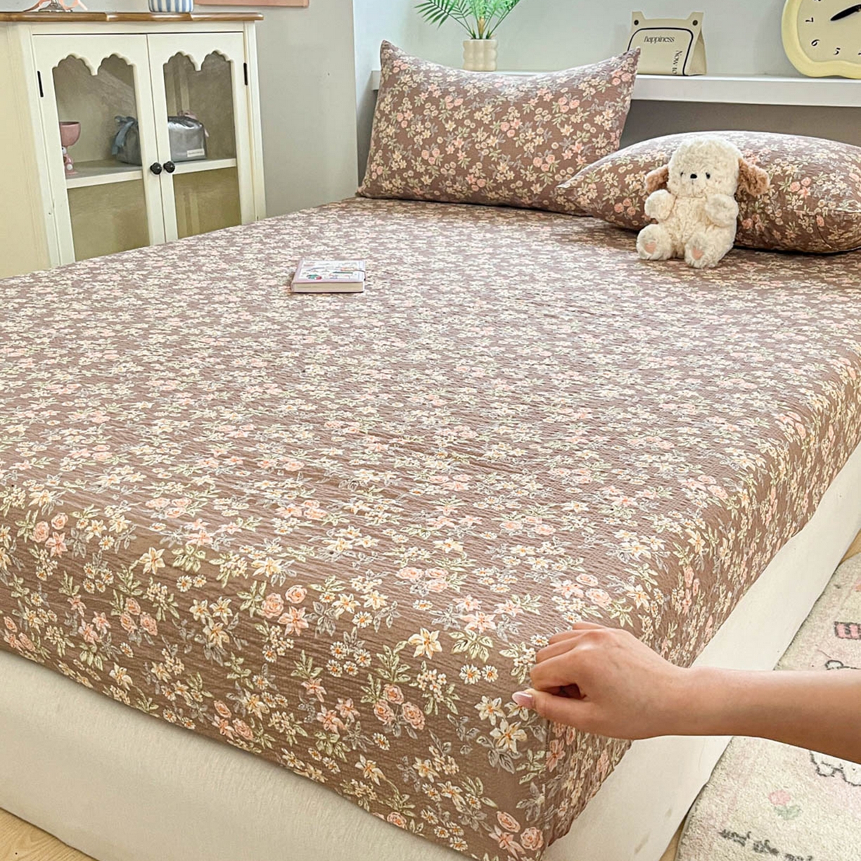 91家纺网 家纺一手货源 找家纺 蓝极人 2026新款泡泡纱印花床笠 CL桔园