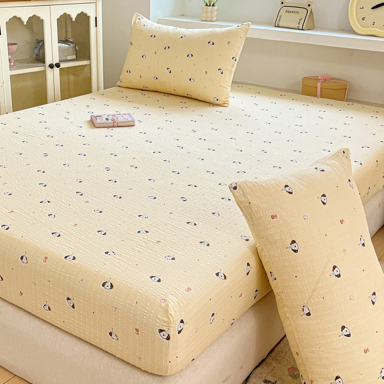 91家纺网 家纺一手货源 找家纺 蓝极人 2026新款泡泡纱印花床笠 CL生日狗