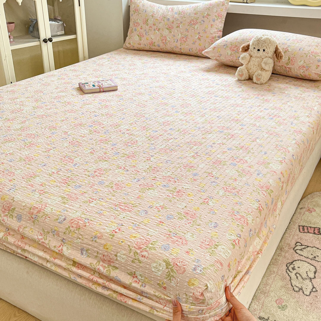 91家纺网 家纺一手货源 找家纺 蓝极人 2026新款泡泡纱印花床笠 CL浅夏