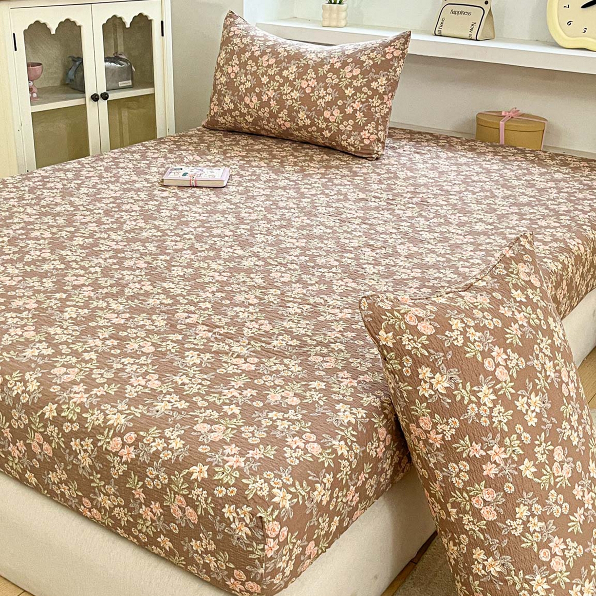 91家纺网 家纺一手货源 找家纺 蓝极人 2026新款泡泡纱印花床笠 CL桔园