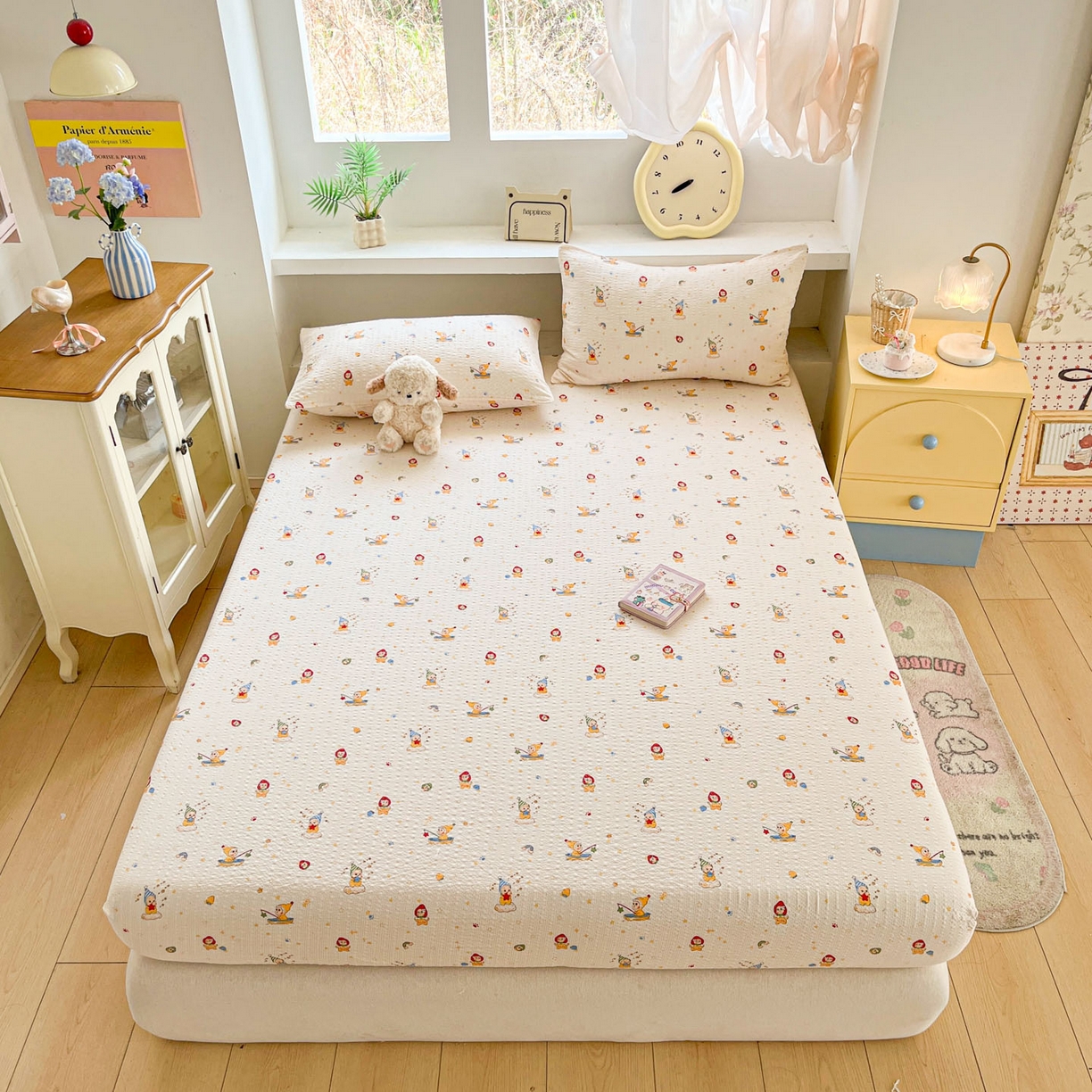 91家纺网 家纺一手货源 找家纺 蓝极人 2026新款泡泡纱印花床笠 CL星星人