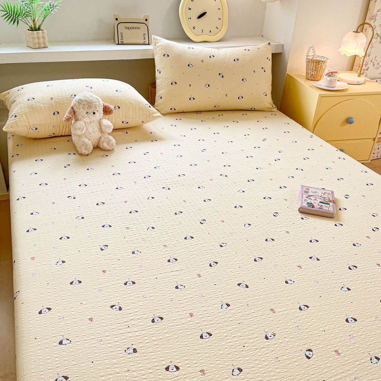 91家纺网 家纺一手货源 找家纺 蓝极人 2026新款泡泡纱印花床笠 CL生日狗