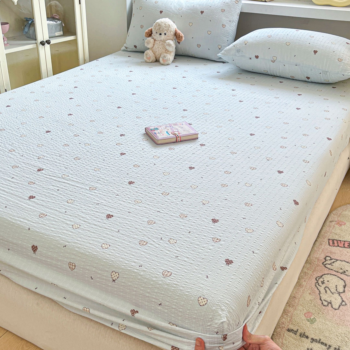 91家纺网 家纺一手货源 找家纺 蓝极人 2026新款泡泡纱印花床笠 CL好心情