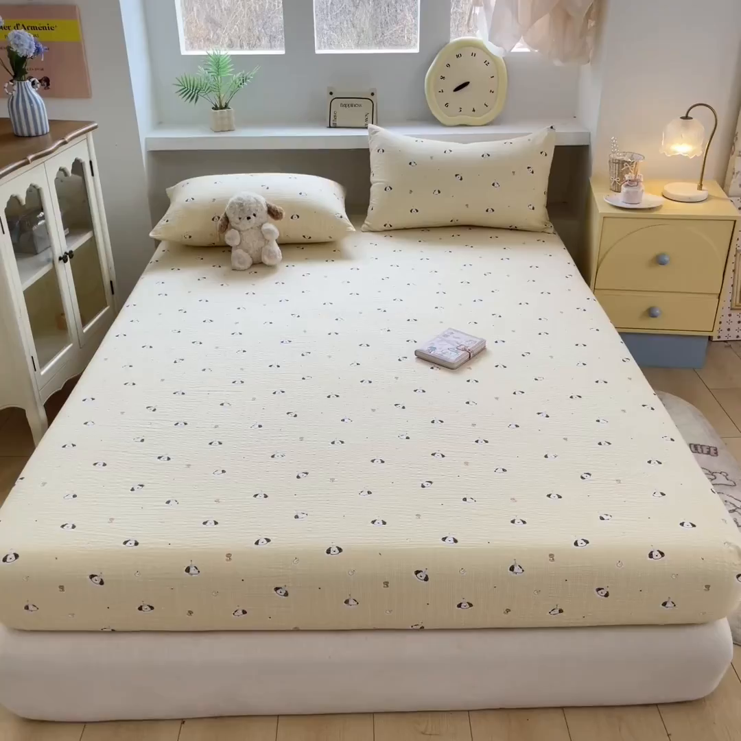 91家纺网 家纺一手货源 找家纺 蓝极人 2026新款泡泡纱印花床笠 CL生日狗