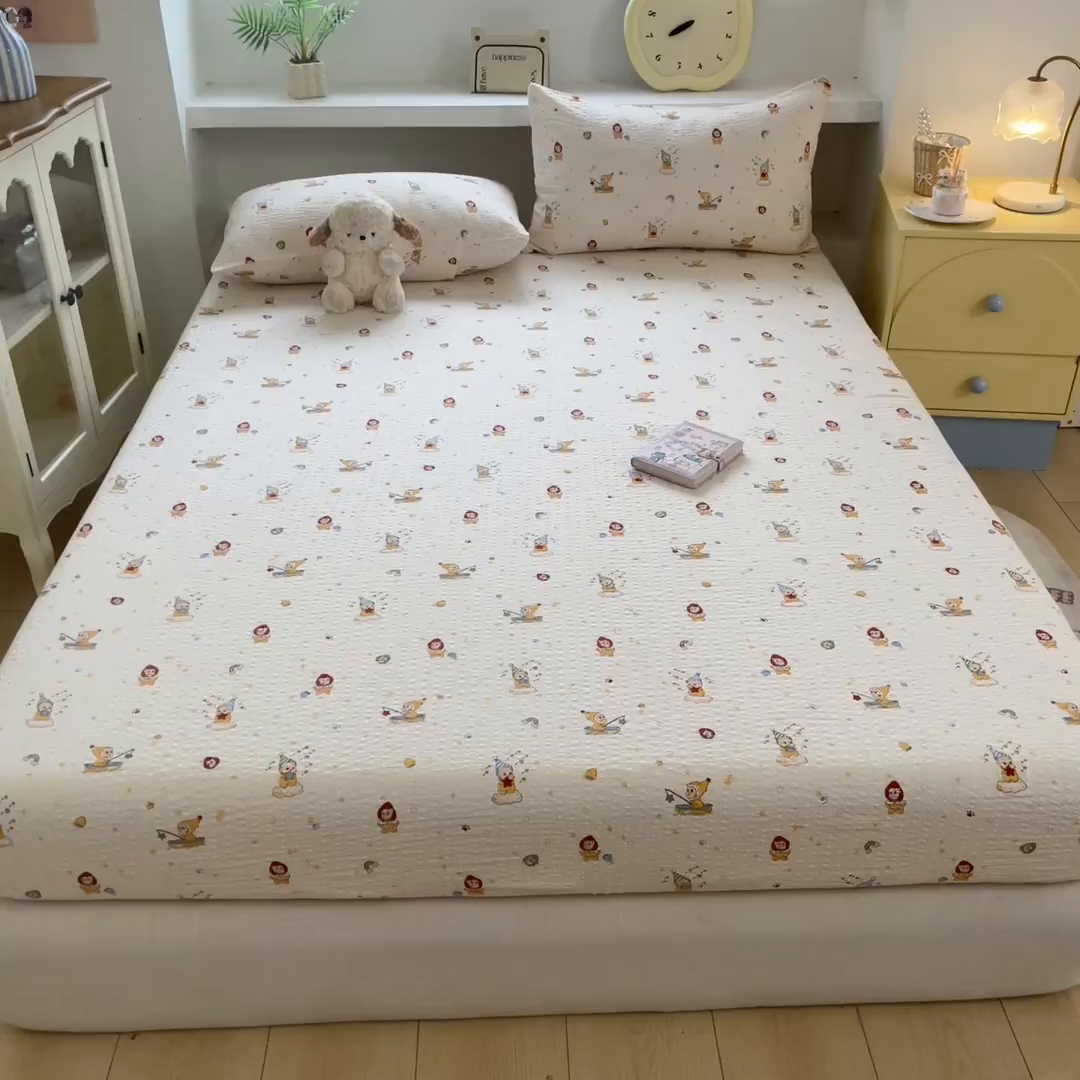 91家纺网 家纺一手货源 找家纺 蓝极人 2026新款泡泡纱印花床笠 CL星星人