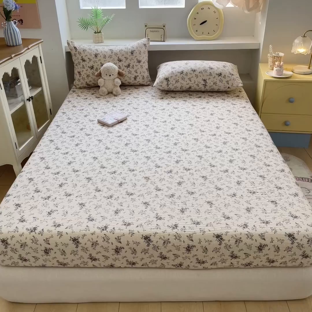 91家纺网 家纺一手货源 找家纺 蓝极人 2026新款泡泡纱印花床笠 CL初柠