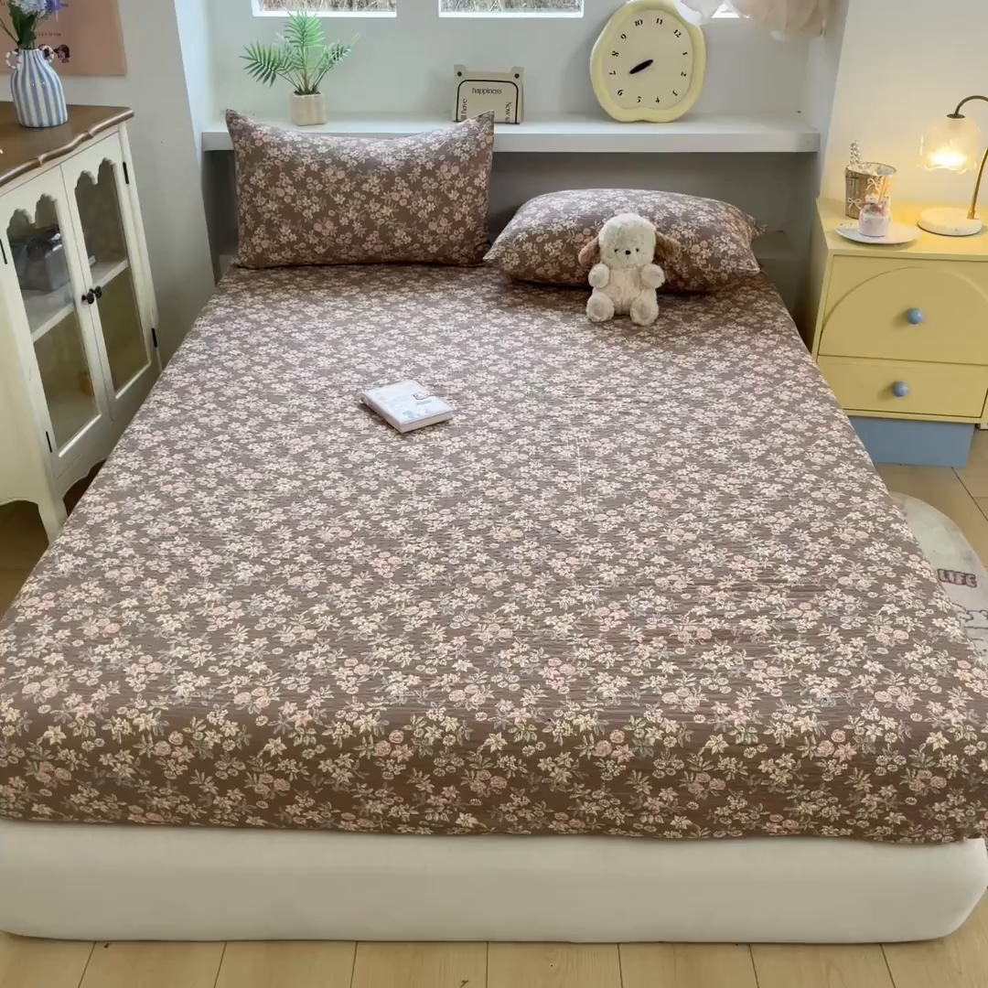 91家纺网 家纺一手货源 找家纺 蓝极人 2026新款泡泡纱印花床笠 CL桔园