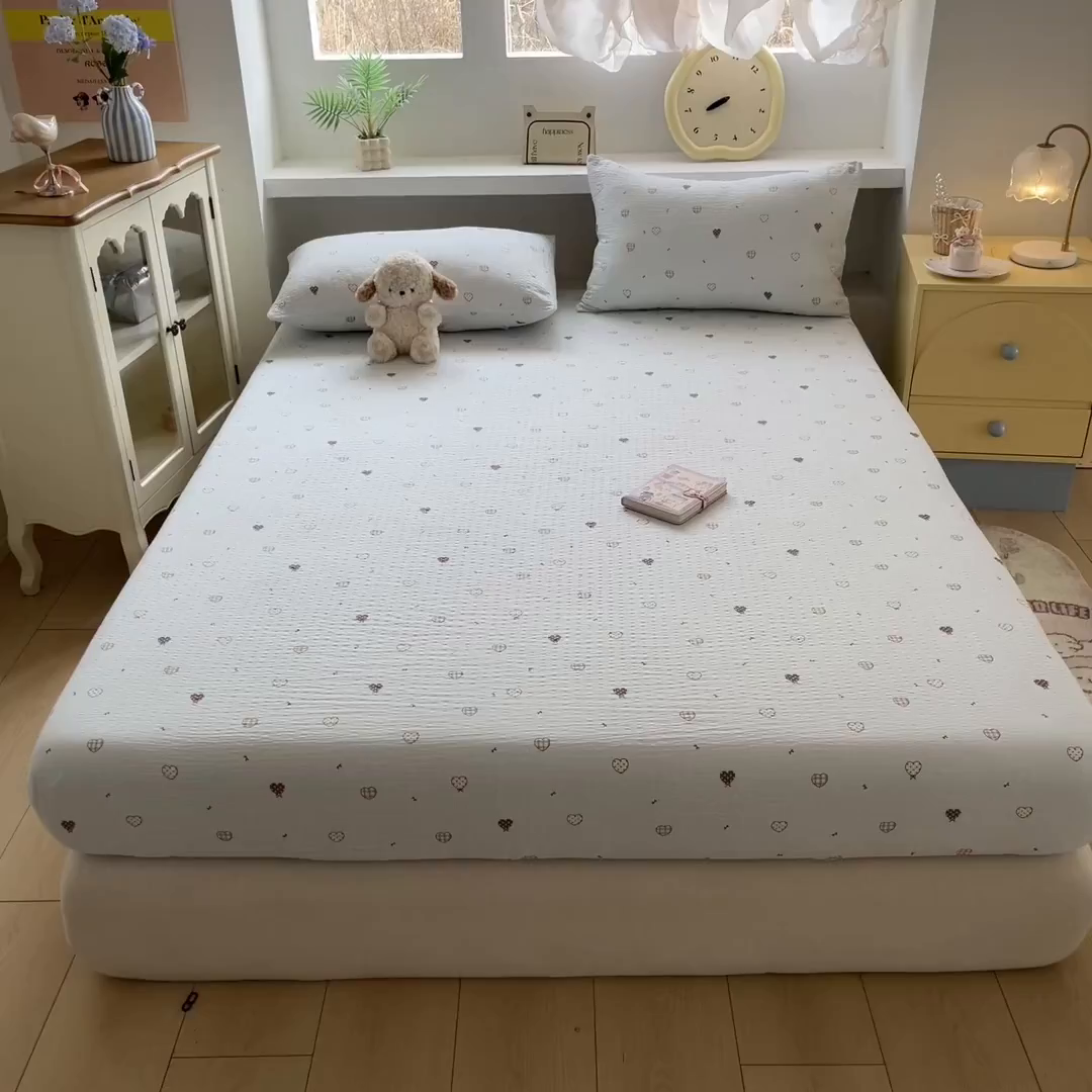 91家纺网 家纺一手货源 找家纺 蓝极人 2026新款泡泡纱印花床笠 CL好心情