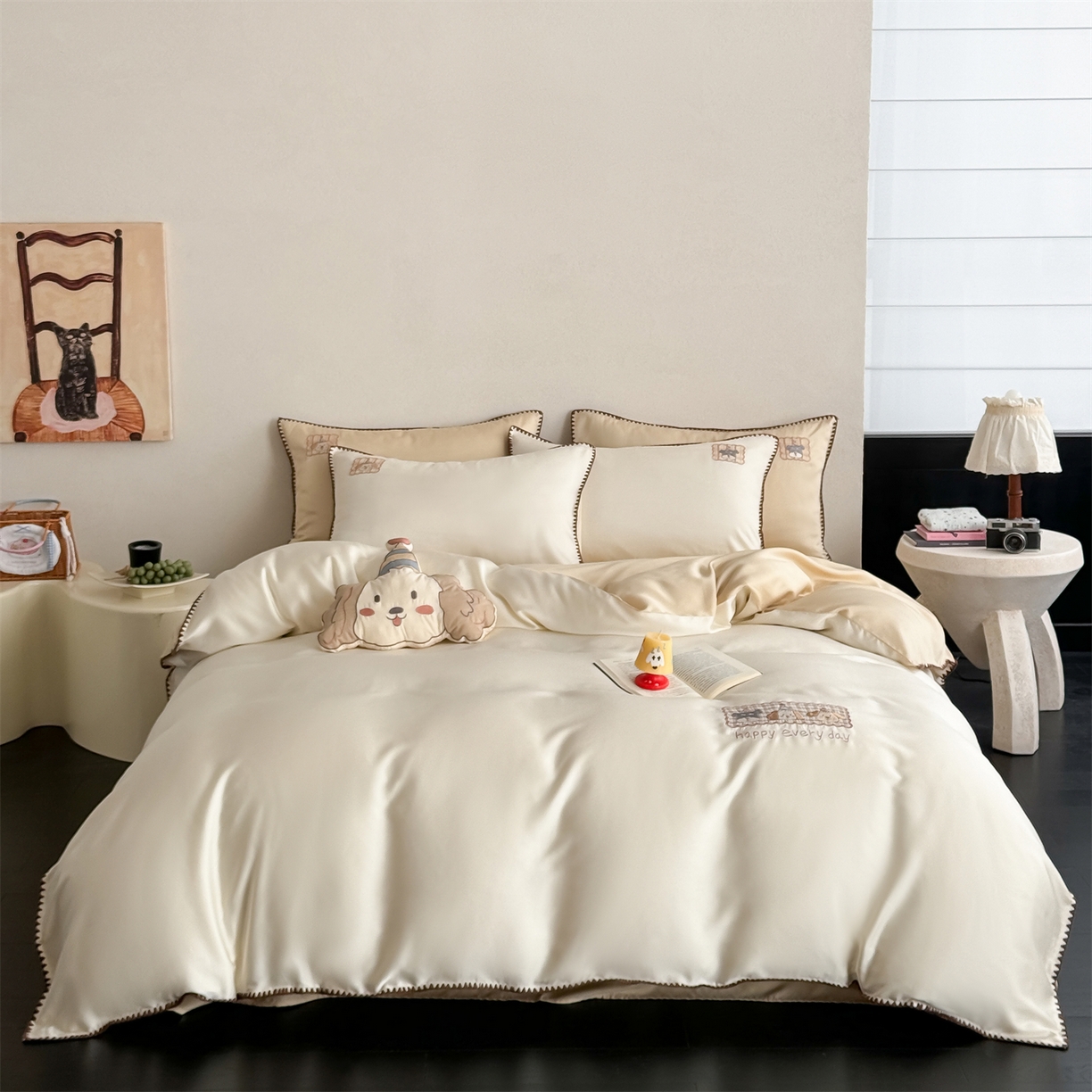 （总）FORTWO家纺原创设计（FOR TWO家纺） 2026新款60支天丝贴布绣贝壳针四件套-happy狗