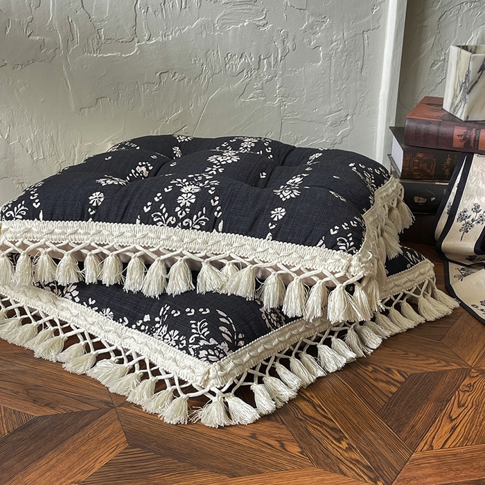 91家纺网 家纺一手货源 找家纺 （总）座享家 2026新款竹节麻流苏坐垫椅子垫