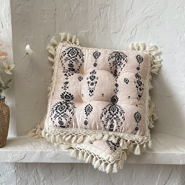 91家纺网 家纺一手货源 找家纺 座享家 2026新款竹节麻流苏坐垫椅子垫 本色