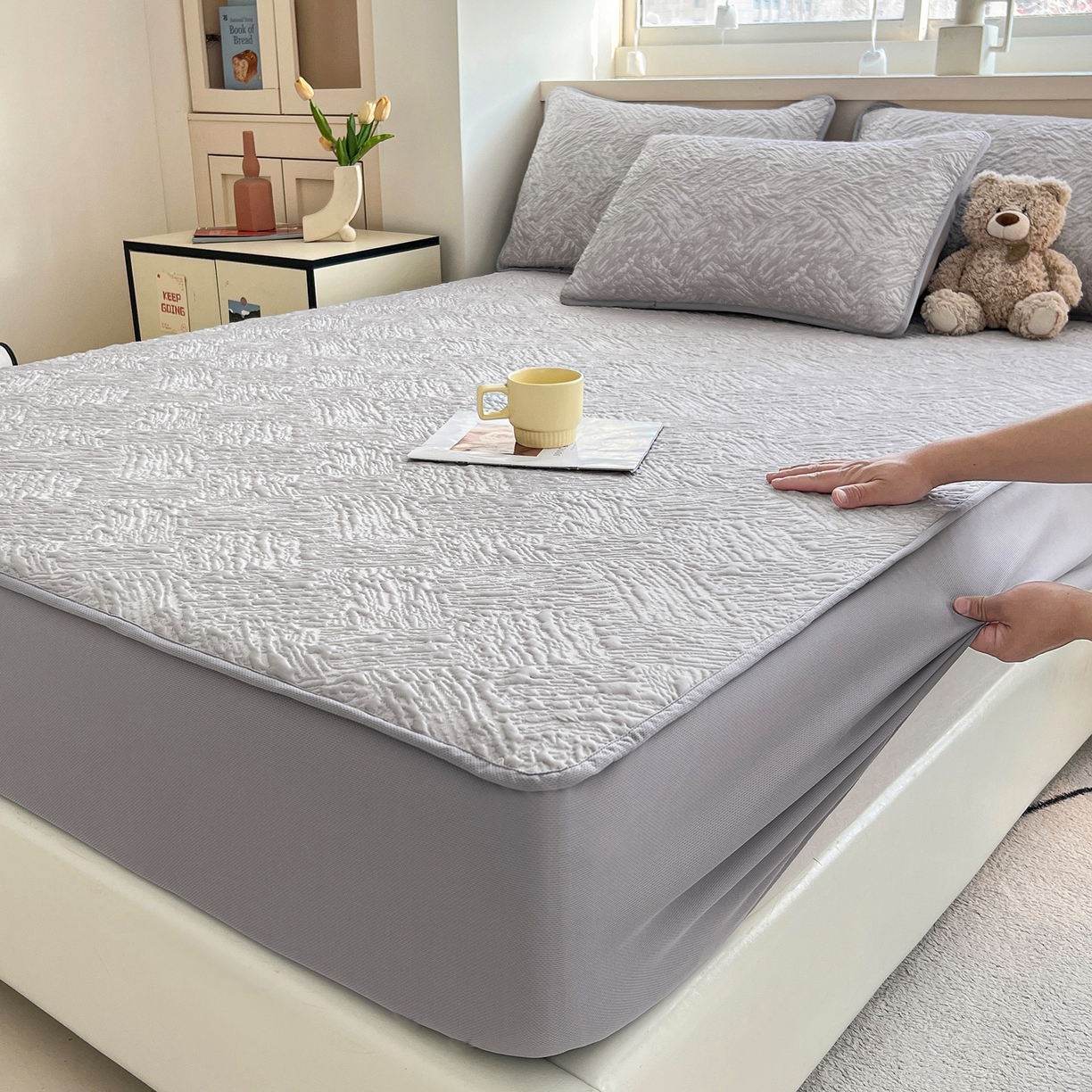 能好家纺 2026新款高分子PE冰豆豆凉席床笠款 轻奢灰