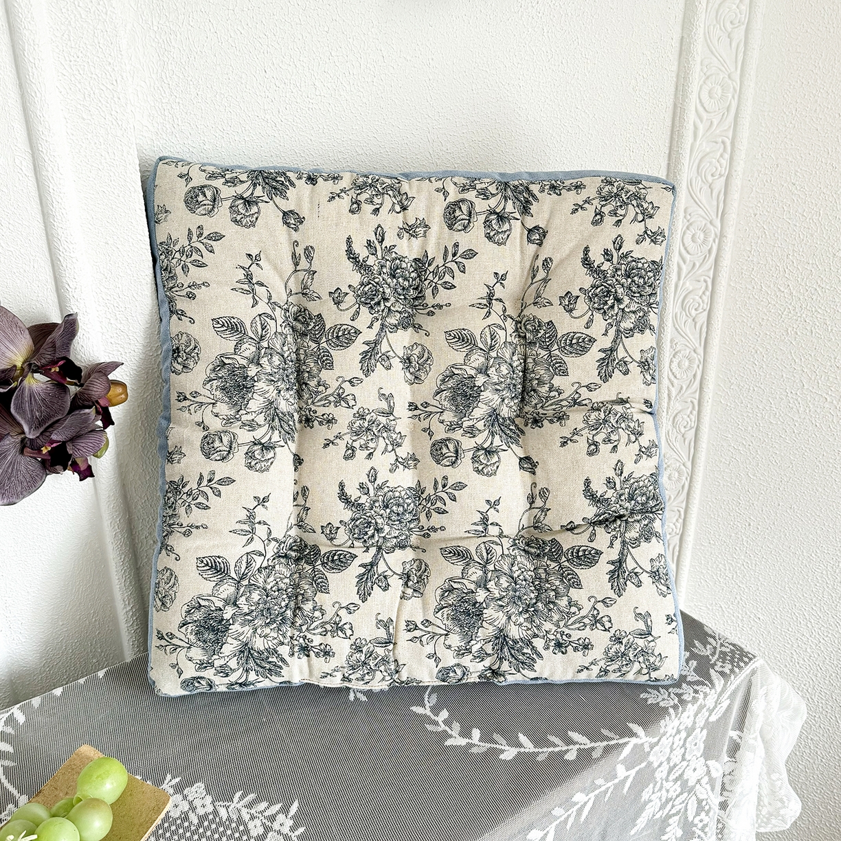 座享家 2026新款棉麻碎花面包垫坐垫椅垫 青花