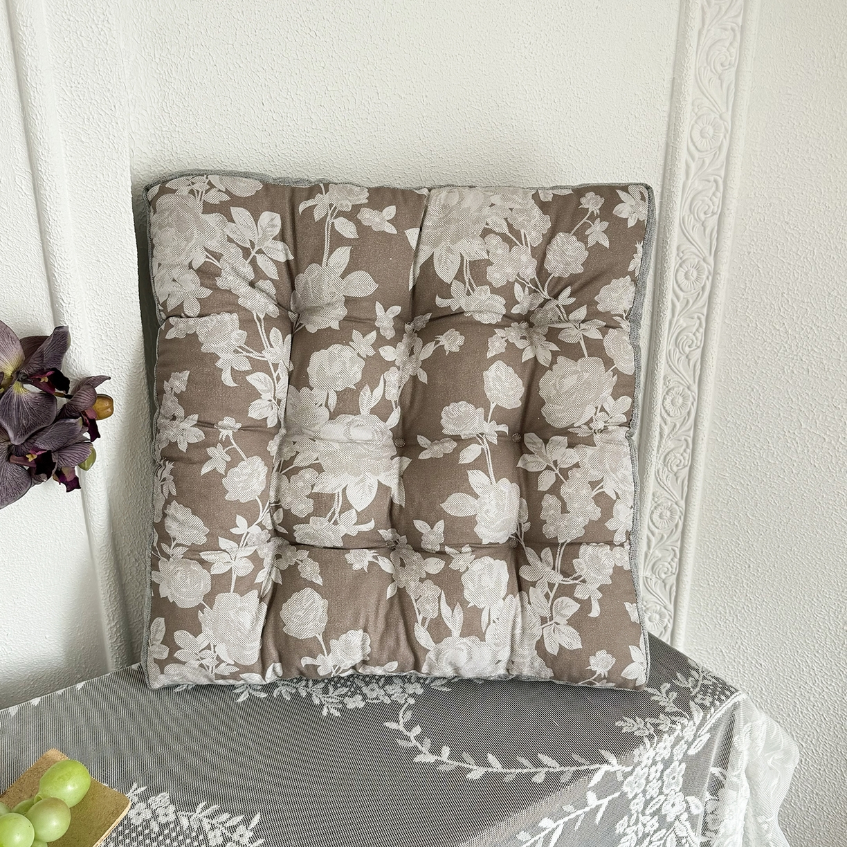 座享家 2026新款棉麻碎花面包垫坐垫椅垫 咖语