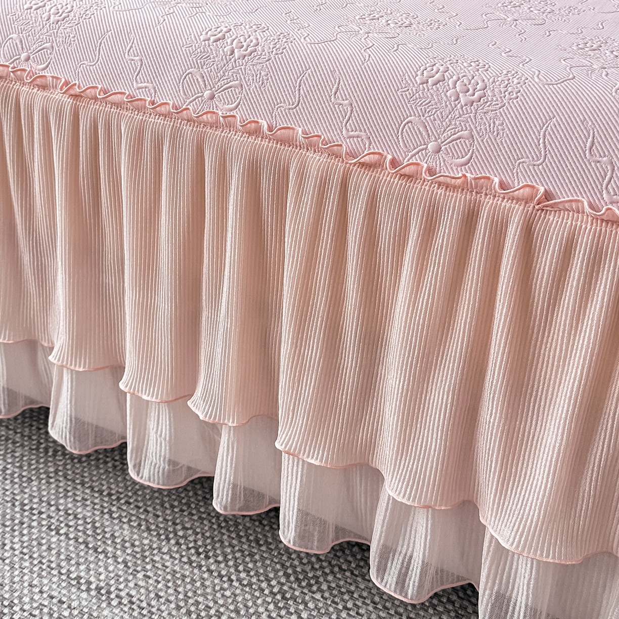 91家纺网 家纺一手货源 找家纺 梓之赫 2026新款凉感冰豆豆床裙款凉席席子-浪漫蝴蝶结 浪漫蝴蝶结-粉