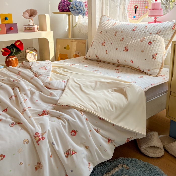 91家纺网 家纺一手货源 找家纺 卡普二店 2026新款A类锦氨凉感印花夏被四件套床盖凉席款--三件套 星星人