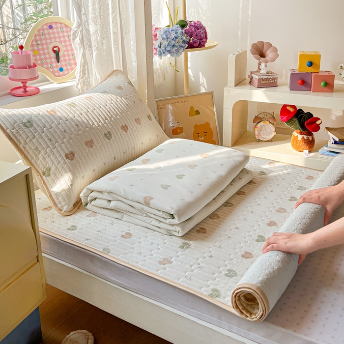 卡普二店 2026新款A类锦氨凉感印花夏被四件套床盖凉席款--三件套 青提奶冻