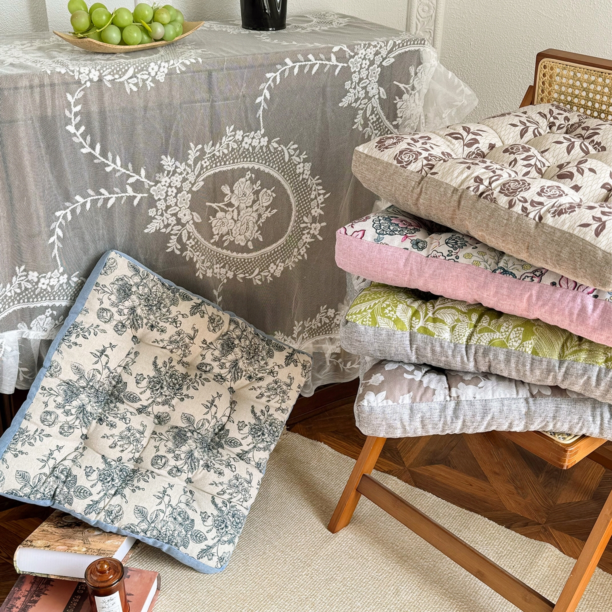 座享家 2026新款棉麻碎花面包垫坐垫椅垫 组合图