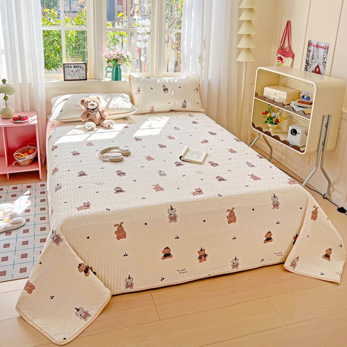 91家纺网 家纺一手货源 找家纺 卡普二店 2026新款A类锦氨凉感印花夏被四件套床盖凉席款--四件套 奶咖萌宠