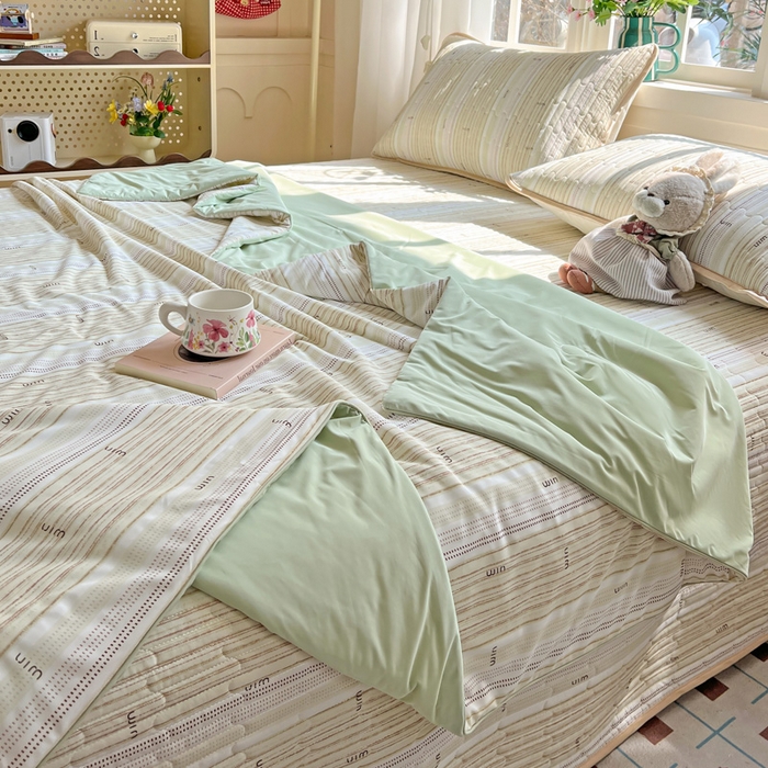 91家纺网 家纺一手货源 找家纺 卡普二店 2026新款A类锦氨凉感印花夏被四件套床盖凉席款--四件套 抹茶序曲