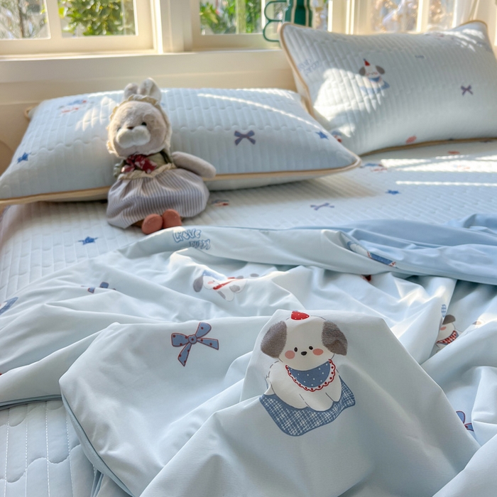 91家纺网 家纺一手货源 找家纺 卡普二店 2026新款A类锦氨凉感印花夏被四件套床盖凉席款--四件套 帕恰狗