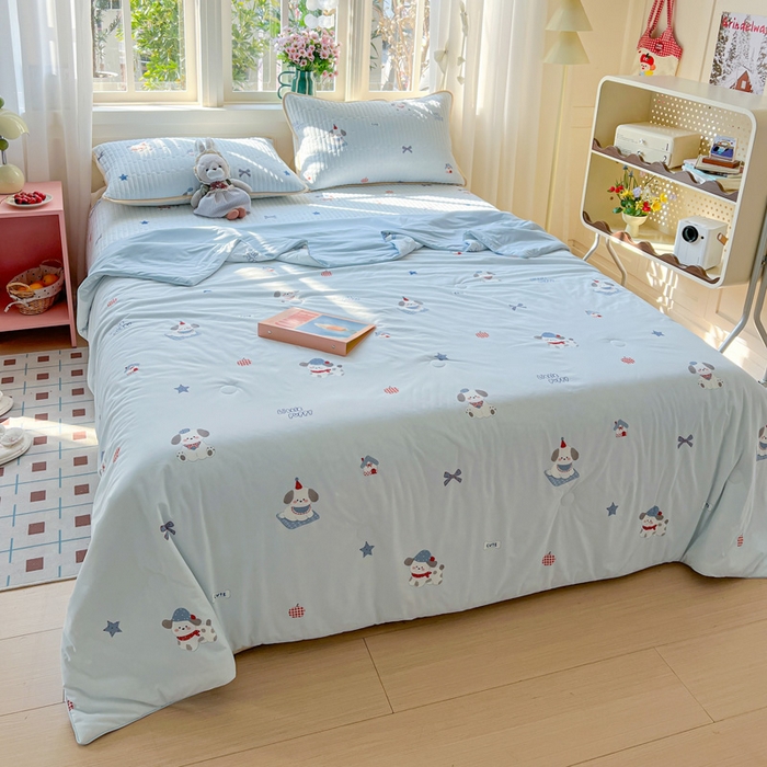 91家纺网 家纺一手货源 找家纺 卡普二店 2026新款A类锦氨凉感印花夏被四件套床盖凉席款--四件套 帕恰狗