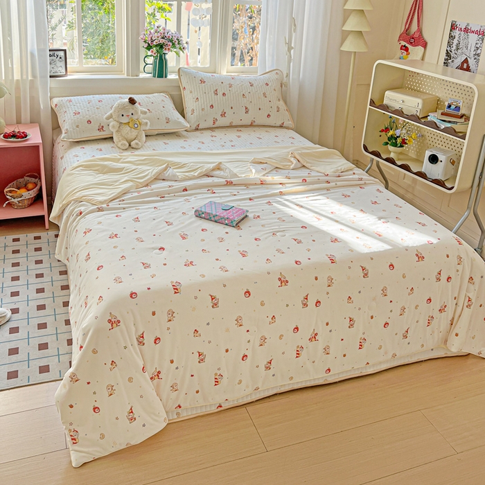 91家纺网 家纺一手货源 找家纺 卡普二店 2026新款A类锦氨凉感印花夏被四件套床盖凉席款--四件套 星星人