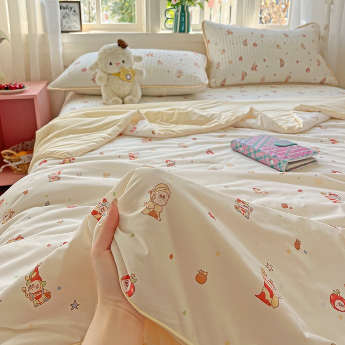 91家纺网 家纺一手货源 找家纺 卡普二店 2026新款A类锦氨凉感印花夏被四件套床盖凉席款--四件套 星星人