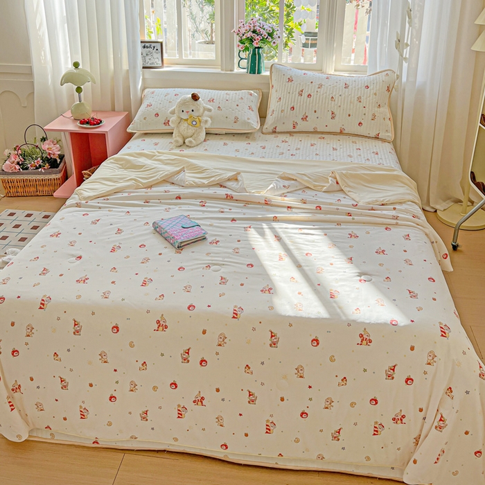 91家纺网 家纺一手货源 找家纺 卡普二店 2026新款A类锦氨凉感印花夏被四件套床盖凉席款--四件套 星星人