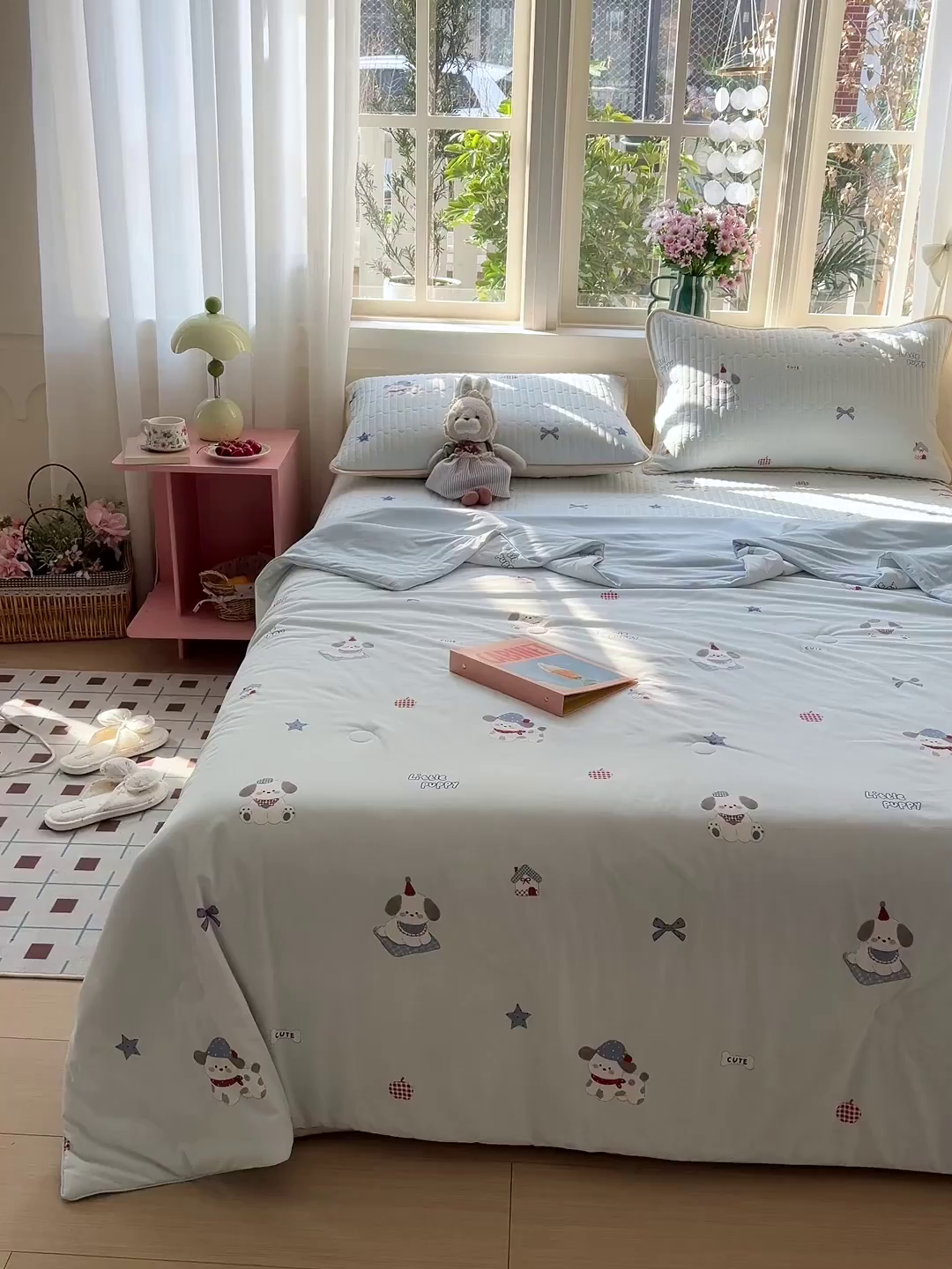 91家纺网 家纺一手货源 找家纺 卡普二店 2026新款A类锦氨凉感印花夏被四件套床盖凉席款--四件套 帕恰狗