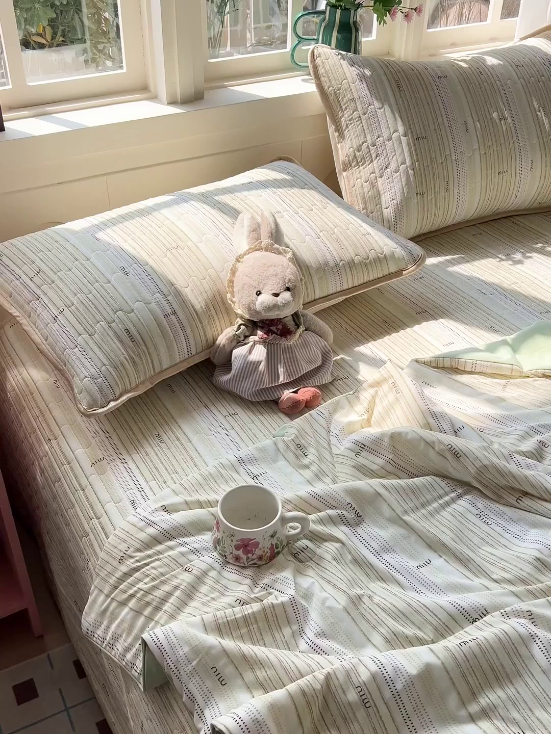 91家纺网 家纺一手货源 找家纺 卡普二店 2026新款A类锦氨凉感印花夏被四件套床盖凉席款--四件套 抹茶序曲