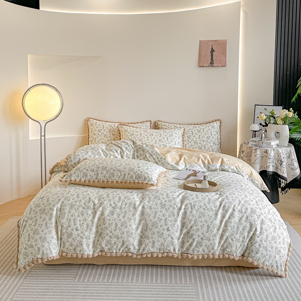 91家纺网 家纺一手货源 找家纺 （总）宅家居 2026新款轻奢极简风全棉毛球款40支纯棉13372小清新喷气印花四件套