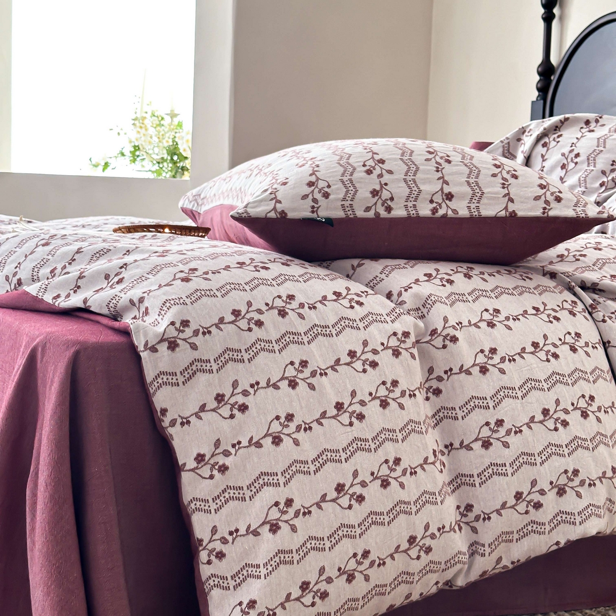 91家纺网 家纺一手货源 找家纺 旷野 2026新款色织全棉纯棉厚织大提花四件套-木槿系列 木槿-拉菲红