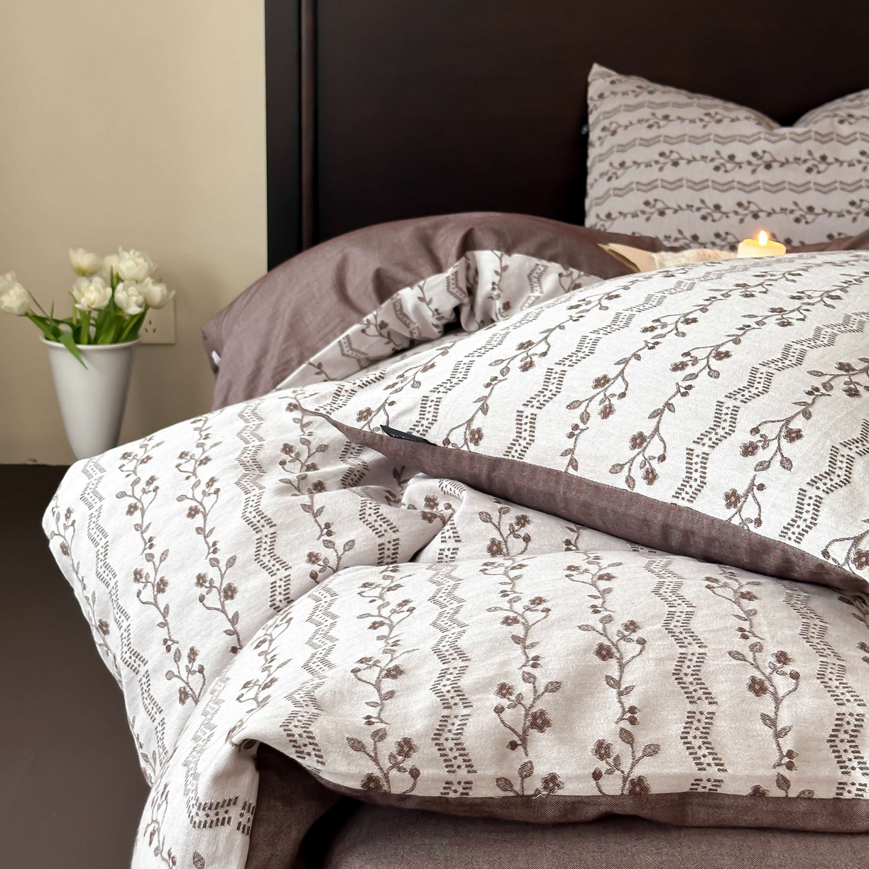 91家纺网 家纺一手货源 找家纺 （总）旷野 2026新款色织全棉纯棉厚织大提花四件套-木槿系列