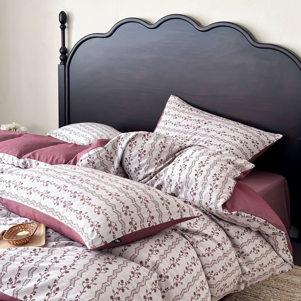 91家纺网 家纺一手货源 找家纺 旷野 2026新款色织全棉纯棉厚织大提花四件套-木槿系列 木槿-拉菲红