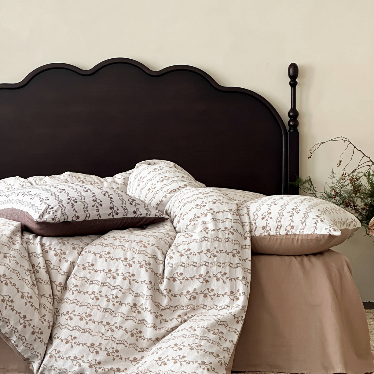 91家纺网 家纺一手货源 找家纺 旷野 2026新款色织全棉纯棉厚织大提花四件套-木槿系列 木槿-卡其