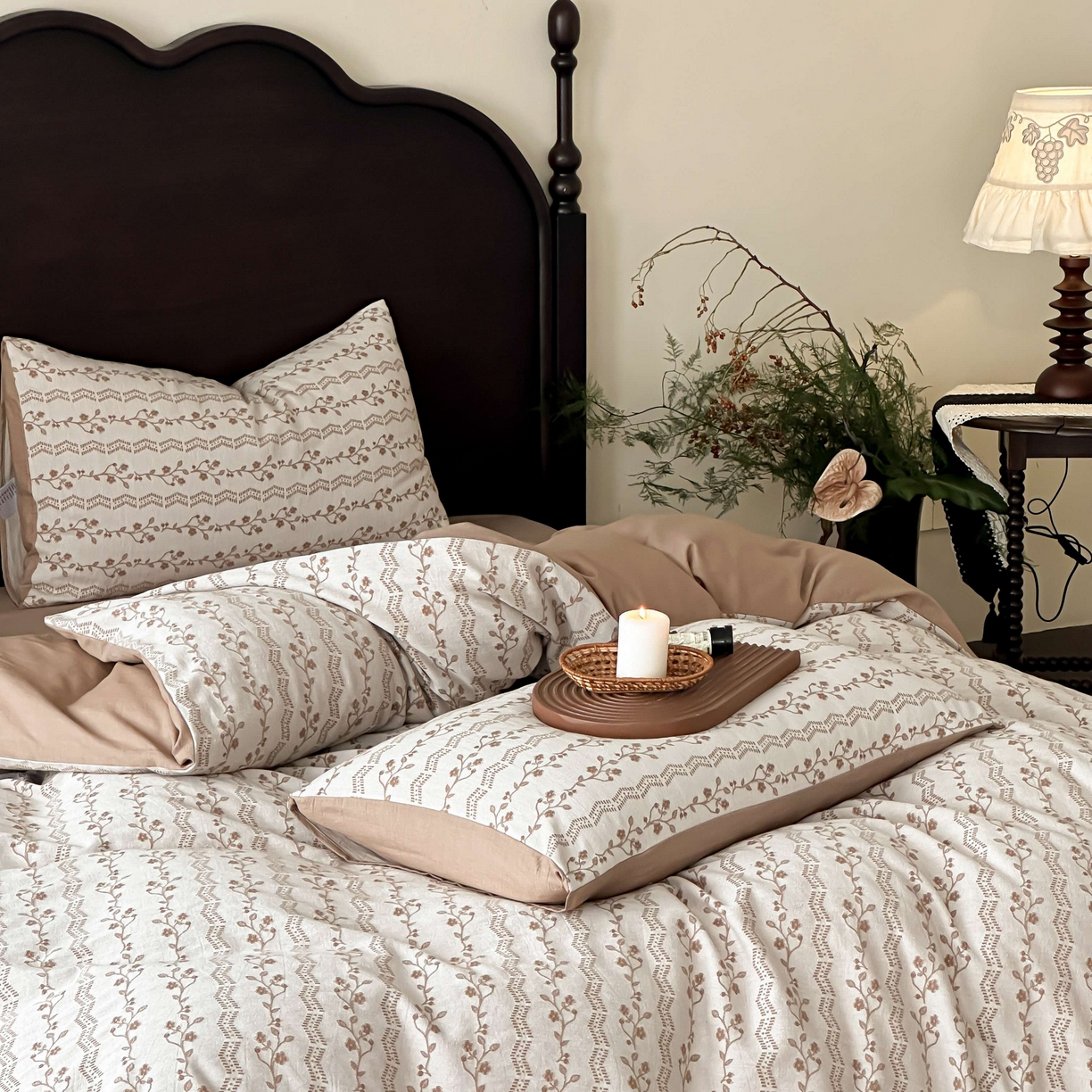 91家纺网 家纺一手货源 找家纺 旷野 2026新款色织全棉纯棉厚织大提花四件套-木槿系列 木槿-卡其