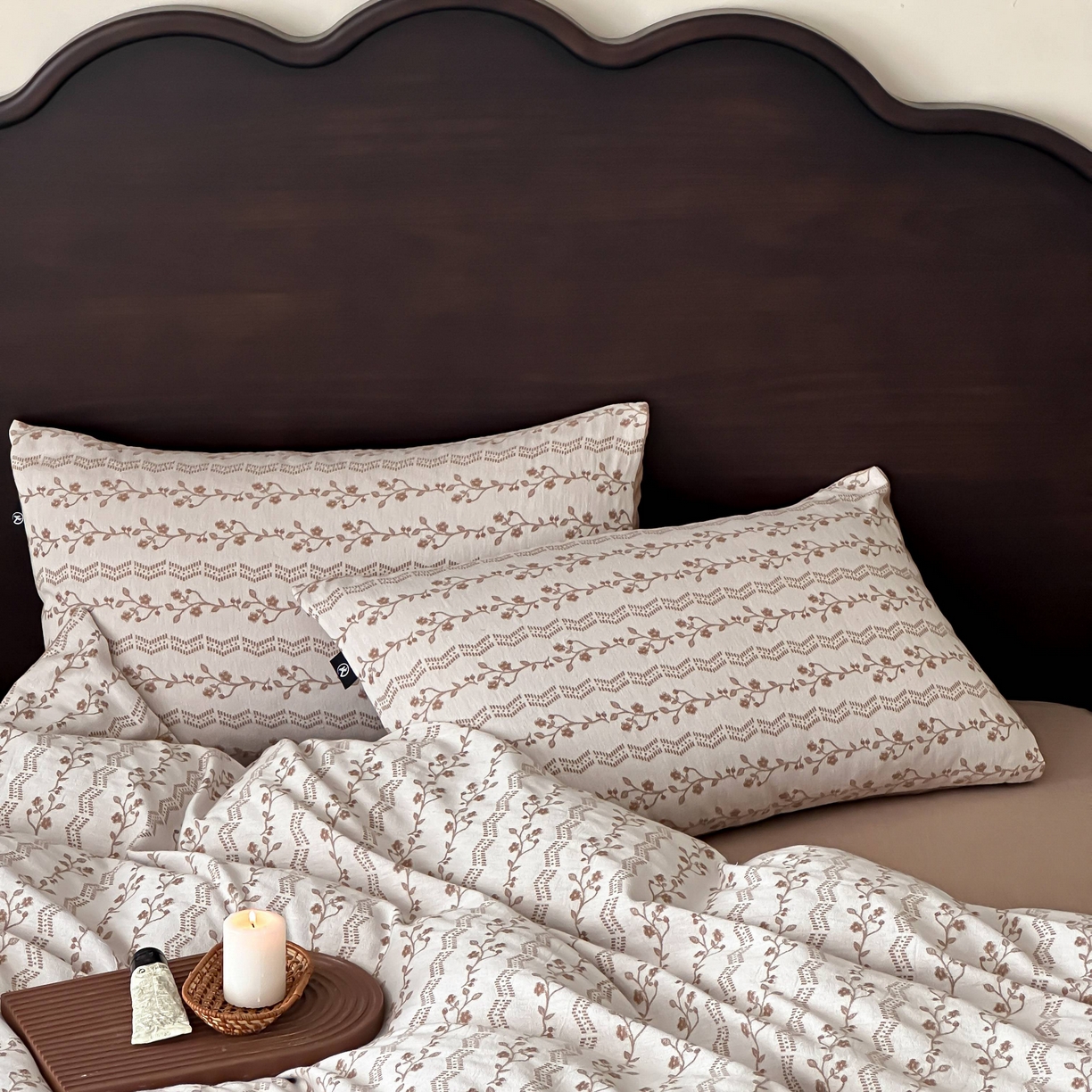 91家纺网 家纺一手货源 找家纺 旷野 2026新款色织全棉纯棉厚织大提花四件套-木槿系列 木槿-卡其