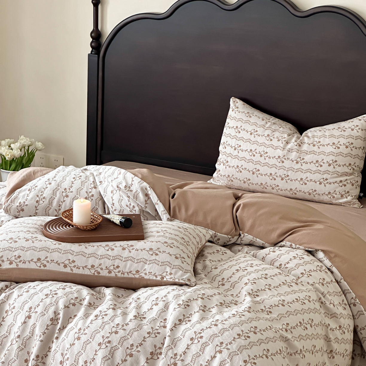 91家纺网 家纺一手货源 找家纺 旷野 2026新款色织全棉纯棉厚织大提花四件套-木槿系列 木槿-卡其