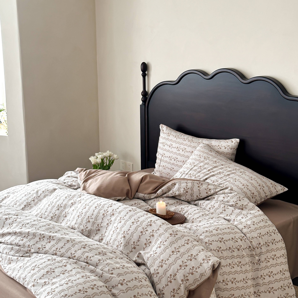 91家纺网 家纺一手货源 找家纺 旷野 2026新款色织全棉纯棉厚织大提花四件套-木槿系列 木槿-卡其