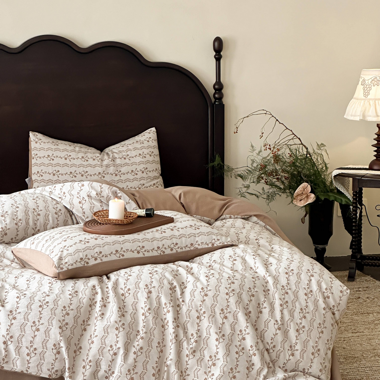 91家纺网 家纺一手货源 找家纺 旷野 2026新款色织全棉纯棉厚织大提花四件套-木槿系列 木槿-卡其