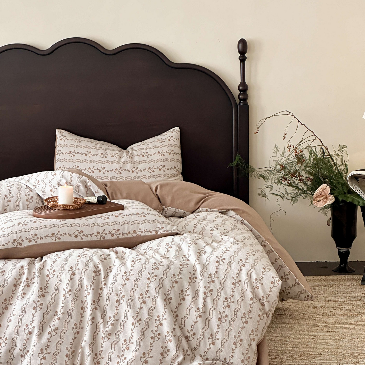 91家纺网 家纺一手货源 找家纺 旷野 2026新款色织全棉纯棉厚织大提花四件套-木槿系列 木槿-卡其