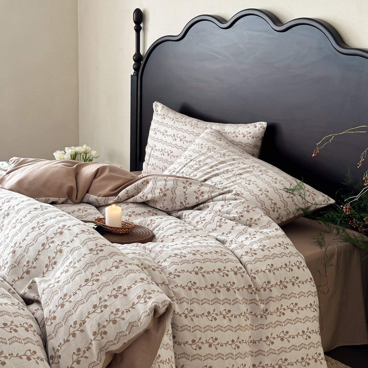 91家纺网 家纺一手货源 找家纺 旷野 2026新款色织全棉纯棉厚织大提花四件套-木槿系列 木槿-卡其