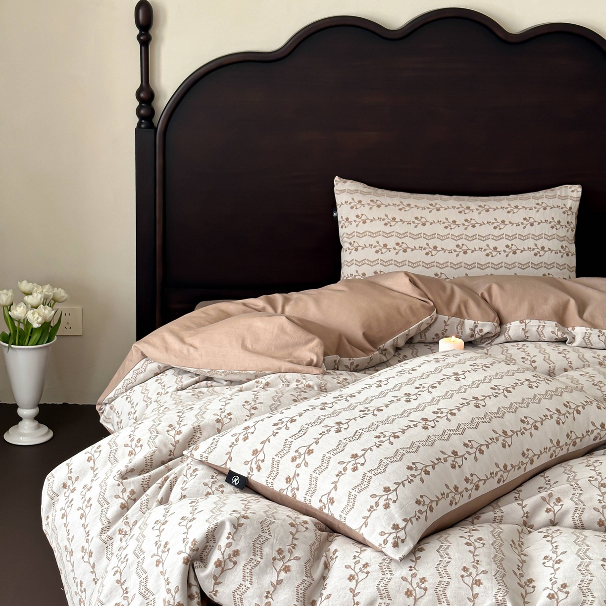 91家纺网 家纺一手货源 找家纺 旷野 2026新款色织全棉纯棉厚织大提花四件套-木槿系列 木槿-卡其