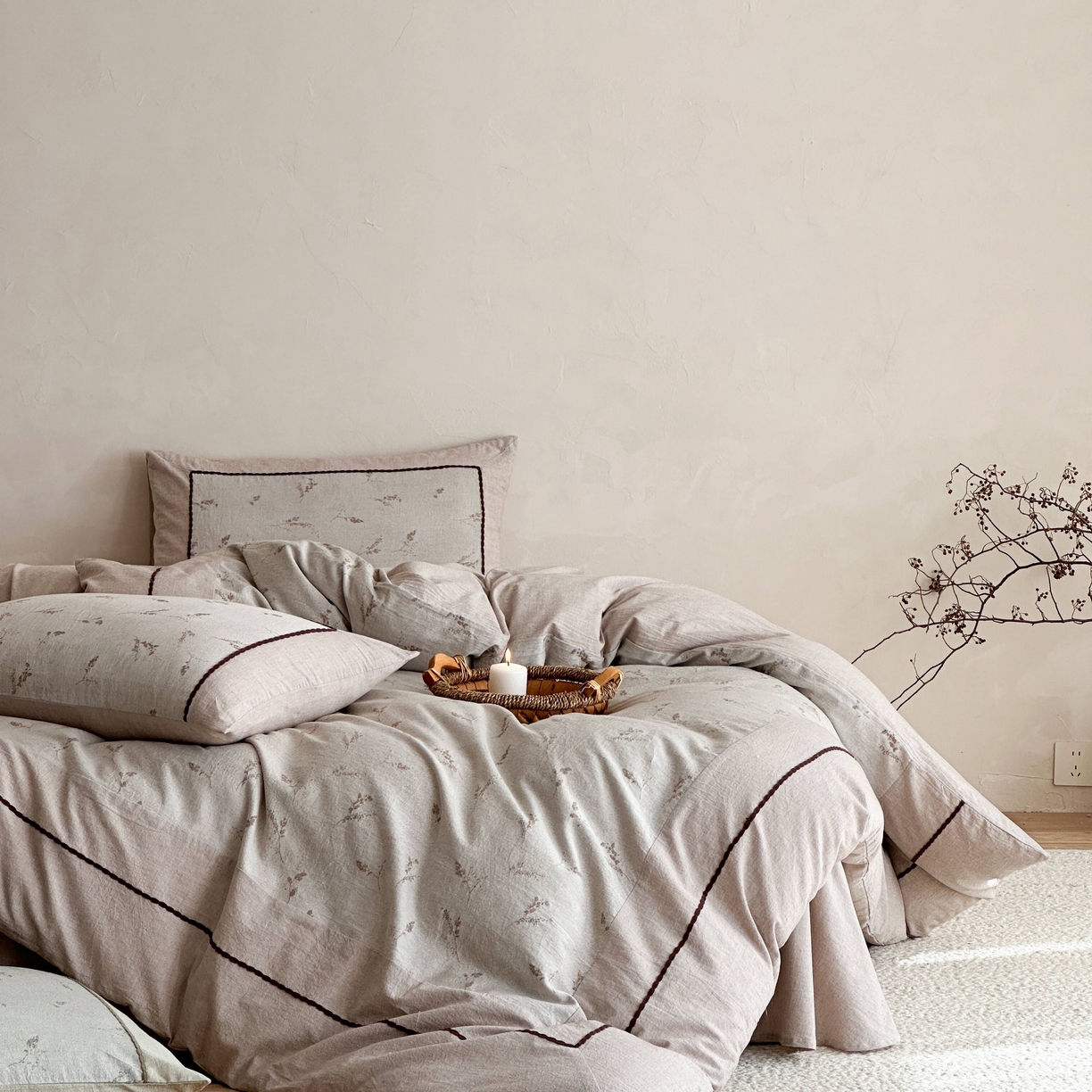 91家纺网 家纺一手货源 找家纺 （总）旷野 2026新款软糯亲肤简约提花四件套-木禾浅序系列