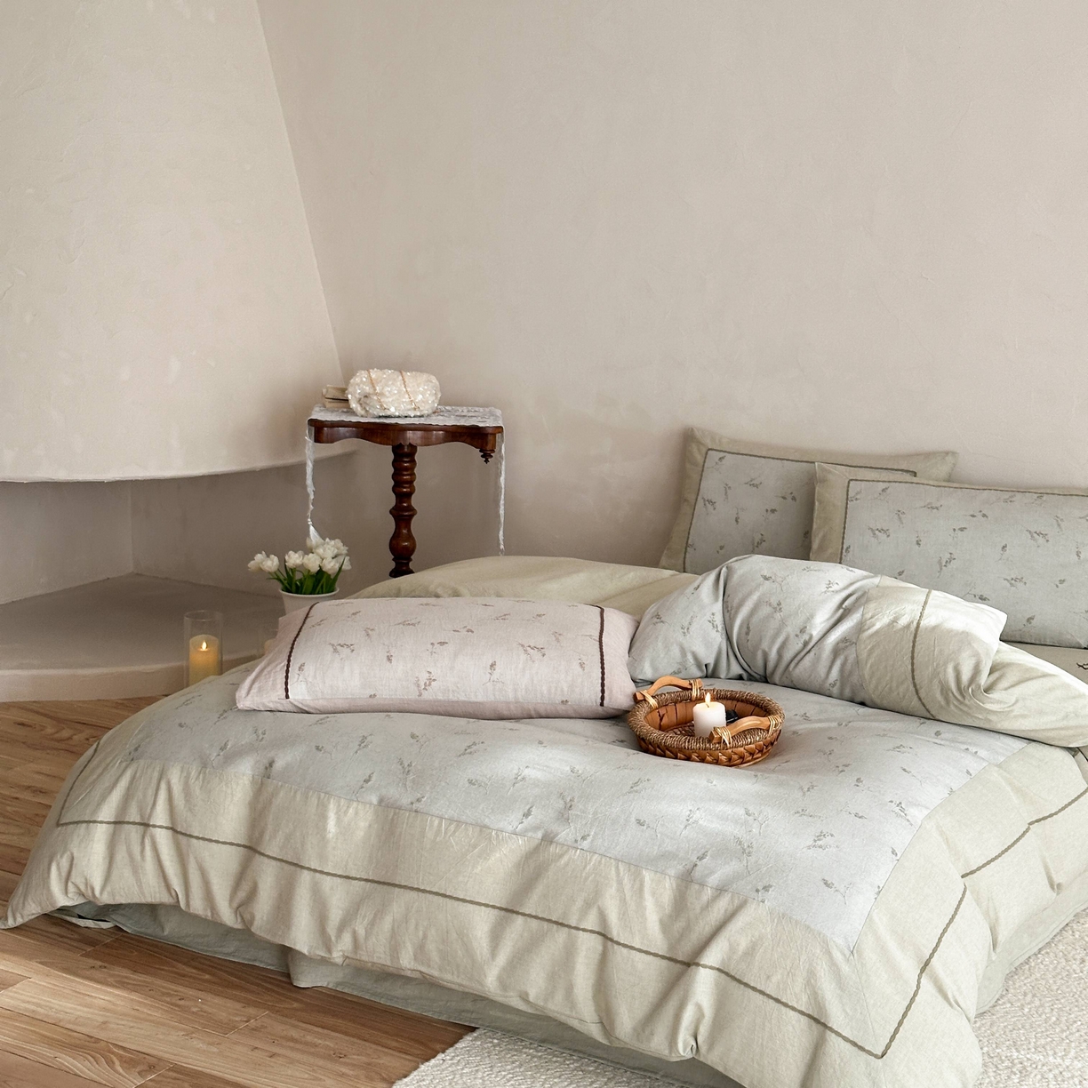 91家纺网 家纺一手货源 找家纺 旷野 2026新款软糯亲肤简约提花四件套-木禾浅序系列 木禾浅序-青茉